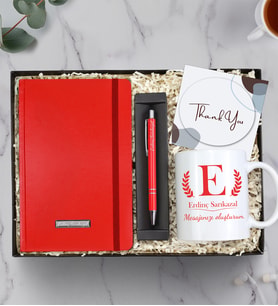 Kişiye Özel Mesajlı Kupa & İsme Özel Defter & Kalem Hediye Seti (Kırmızı) (Model 1)
