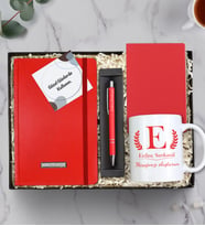 Kişiye Özel Mesajlı Kupa & İsme Özel Defter & Kalem & Mini Not Defteri Hediye Seti (Kırmızı) (Model 1)