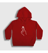 Presmono Unisex Çocuk Beyaz Finger Heart Bts Kapüşonlu Sweatshirt 266379tt (Kırmızı)
