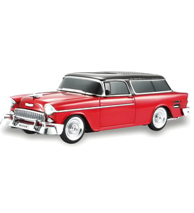 Megamus WS-1955 Chevrolet araba şekilli kablosuz BT hoparlör TF USB FM Handsfree TWS LED şarj edilebilir (Kırmızı)