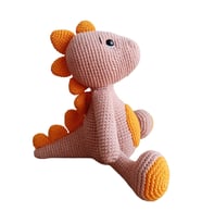 Dino Amigurumi El Örgüsü Organik Oyuncak Uyku Arkadaşı (Turuncu-Bej)