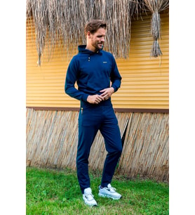 Erkek İki İplik Kumaş Sweatshirt Kapüşonlu Bel Lastikli Eşofman Takımı - 7720 (Açık Lacivert)