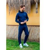 Erkek İki İplik Kumaş Sweatshirt Kapüşonlu Bel Lastikli Eşofman Takımı - 7720 (Açık Lacivert)