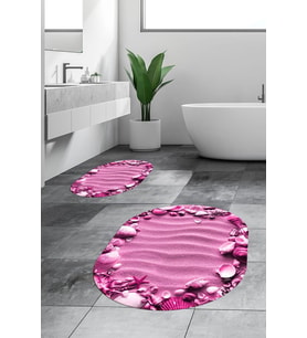 EVDEYA 3D Dijital Yıkanabilir Modern Desen İkili Banyo Halısı Paspas Oval Klozet Takımı, OKLOZET-47-KIRMIZI, (Pembe)