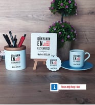 Kız Kardeş Hediye Seti Dekoratif Taş, Kalemlik, Ahşap Altlıklı Türk Kahvesi Fincanı, Ahşap Anahtarlık Hediye (Model 5)