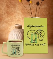 BK Gift Esprili Tasarım Serisi Sarı Sert Kapaklı Defter ve Middle Kupa Seti, Arkadaşa Hediye, Yeni İş Hediyesi, Doğum Günü Hediyesi (Model 13)
