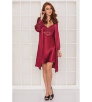 Pierre Cardin Kadın Midi Saten Gecelik Sabahlık Takım (Bordo)