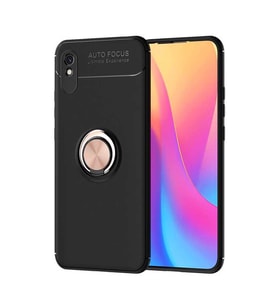 Xiaomi Redmi 9A Kılıf Yüzüklü Magnetli Ravel Case (Siyah-Rose Gold)