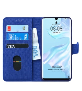 Microsonic Huawei P30 Pro Kılıf Fabric Book Wallet (Lacivert)