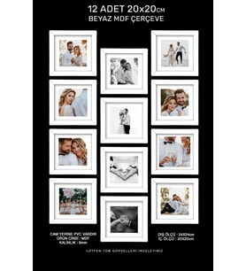 12 adet 20x20 Kare Çerçeve Fotoğraf Hediyeli (Beyaz)