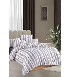 Velvet Dreams Lastikli Çarşaflı Pamuklu İpliği Boyalı Tek Kişilik Nevresim Takımı (1 Adet Yastık Kılıflı) (Gri)