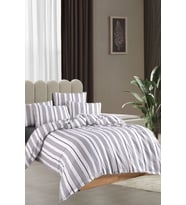 Velvet Dreams Lastikli Çarşaflı Pamuklu İpliği Boyalı Tek Kişilik Nevresim Takımı (1 Adet Yastık Kılıflı) (Gri)