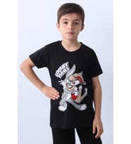 ERKEK ÇOCUK TSHİRT KARAKTER BASKILI BİSİKLET YAKA F16 (Siyah)