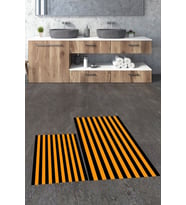 EVDEYA Dijital Baskılı Yıkanabilir Çizgili Modern İkili Banyo Halısı Paspas Klozet Takımı, KLOZET-50-KIRMIZI, (Turuncu)