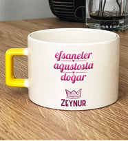 Kişiye Özel Aslan Başak Burcu Hediye Lüks Fincan Doğum Günü Hediyesi (Sarı)