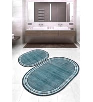 Dijital Baskılı Kaymaz Taban Yıkanabilir Oval 2'li Klozet Takımı Banyo Paspası NOKZ-HY-1244 (Mavi)