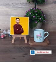 Drama Öğretmeni Fotoğraflı Dekoratif Taş, Ahşap Altlıklı Türk Kahvesi Fincanı Hediye (Model 1)