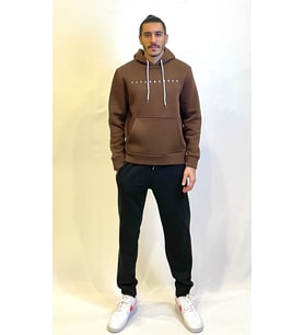 Erkek Kapşonlu Rahat Kalıp İçi Polarlı 3 iplik Feture Baskılı SweatShırt spr24sw14 (Kahverengi)