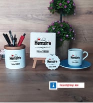 Hemşire Hediye Seti Dekoratif Taş, Kalemlik, Ahşap Altlıklı Türk Kahvesi Fincanı, Ahşap Anahtarlık Hediye (Model 5)