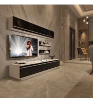 Decoraktiv Eko 5B Mdf Std Tv Ünitesi Tv Sehpası - Parlak Beyaz (Siyah - Beyaz)