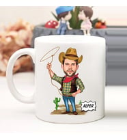 Erkeğe Hediye İsimli Kovboy Karikatürlü Kupa Bardak (Beyaz)