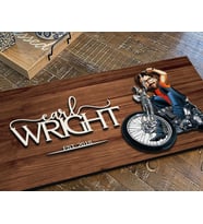BK Gift Kişiye Özel Erkek Motorcu Karikatürlü Kabartma Figürlü Ahşap Tablo, Duvar Dekoru, Arkadaşa Hediye, Özel Tasarım Ev Hediyesi-4 (Ceviz)