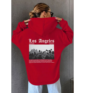 Unisex Los Angles  Baskılı Sweatshirt (Kırmızı)