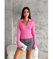 noa&noa University Yazılı Fermuarlı Yaka Crop Sweatshirt (Pembe)