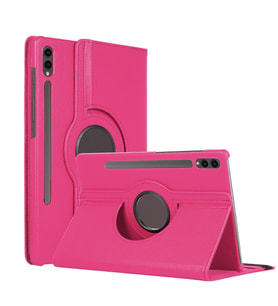 Microsonic Samsung Galaxy Tab S9 Ultra X910 Kılıf 360 Rotating Stand Deri Siyah (Koyu Pembe)