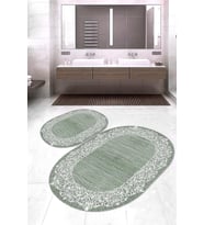 Dijital Baskılı Kaymaz Taban Yıkanabilir Oval 2'li Klozet Takımı Banyo Paspası NOKZ-HK-74 (Yeşil)