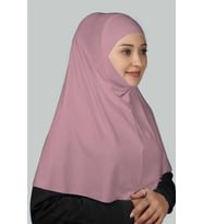 Hazır Türban Peçeli Pratik Eşarp Tesettür Nikaplı Hijab - Namaz Örtüsü Sufle (XL) (Koyu Pembe)