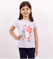 Kız Çocuk Tişört Flamingo Baskılı ( Gri-Melanj)