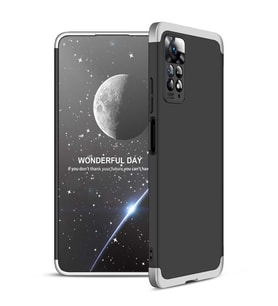 Xiaomi Redmi Note 11 Pro 5G Kılıf 3 Parça Slim Sert Silikon Kapak AYS (Siyah-Gri)