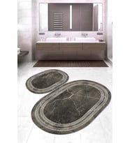 Dijital Baskılı Kaymaz Taban Yıkanabilir Oval 2'li Klozet Takımı Banyo Paspası NOKZ-HY-1336 (Antrasit)