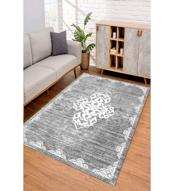 Dijital Kaymaz Taban Yıkanabilir Renkli Salon Halısı Mutfak Halısı Yolluk ND-SD-1085 (Beyaz)