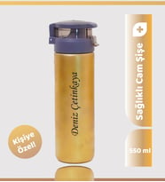 550ML Kilitli Kapak Renkli Cam Şişe Matara, Suluk & 14 Farklı Renk Seçeneği (Altın)