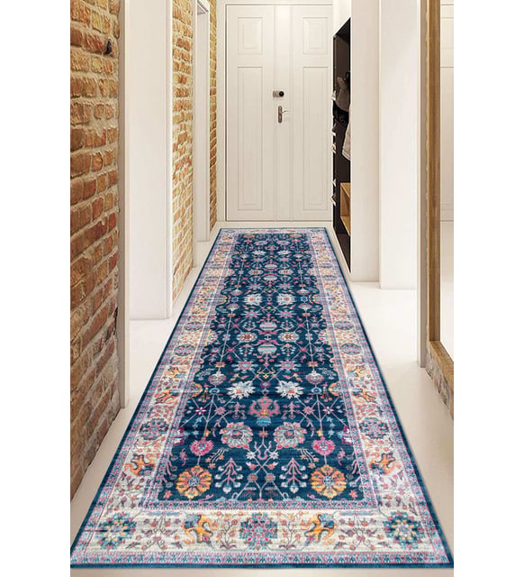 Dijital Baskılı Kaymaz Taban Yıkanabilir Modern Yolluk Ve Koridor Halısı NDU-HT-994 (Mavi)