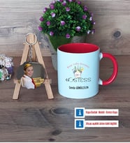 Hostes Kupa Bardak Beyaz ve Fotoğraflı Ahşap Anahtarlık Hediye (Model 2)