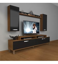 Decoraktiv Ekoflex 7 Slm Krom Ayaklı Tv Ünitesi Tv Sehpası (Siyah - Ceviz)