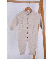 Babyhola Organik %100 Triko Kız Erkek Bebek Çocuk Bereli Tulum Takım 5717 (Bej)