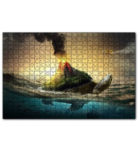 Cakapuzzle Kaplumbağa Sırtındaki Volkanik Ada İllüstrasyon  Puzzle Yapboz MDF (Ahşap) (1000 Parça)