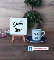 Gelin Dekoratif Taş, Türk Kahvesi Fincanı Kırmızı İsme Özel Hediye (Model 2)