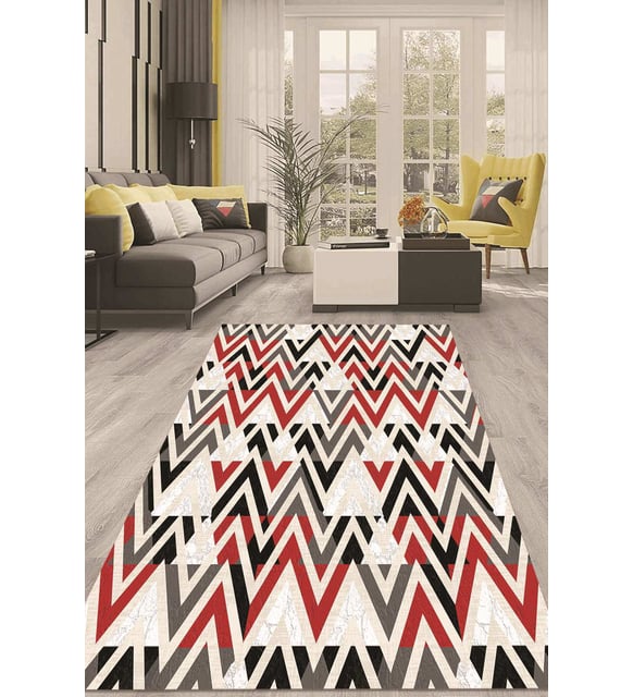 Dijital Kaymaz Taban Yıkanabilir Modern Renkli Salon Halısı Mutfak Halısı Yolluk ND-HT-777 (Kırmızı)