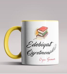 Kişiye Özel Edebiyat Öğretmeni Tasarım Siyah Renk Kupa Bardak  (Sarı)
