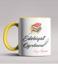 Kişiye Özel Edebiyat Öğretmeni Tasarım Siyah Renk Kupa Bardak  (Sarı)