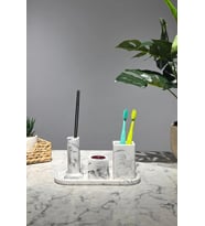 betonmall Marble Serisi Diş Fırçalık Banyo Seti (Beyaz)