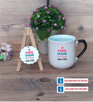 Kadın Doğum Uzmanı Kupa Bardak Kırmızı ve Ahşap Anahtarlık Hediye (Model 9)