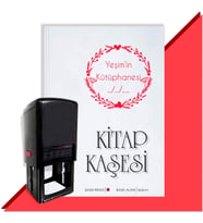 Kişiye Özel Çerçeveli Benim Kütüphanem 5 Tarihli Otomatik Kitap Kaşesi (Kırmızı)