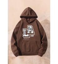 La California Baskılı Oversize Sweatshirt (Kahverengi)