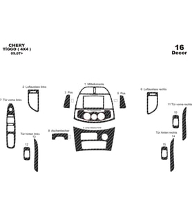 Meriç® Chery Tiggo 4X4 Ön Torpido Kaplama Maun 16 Parça 2007-2015 (Karbon)
